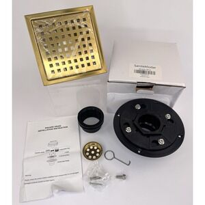 SaniteModar 6"x 6" Brushed Gold Square Shower Drain SUS304 Stainless Steel Grid
